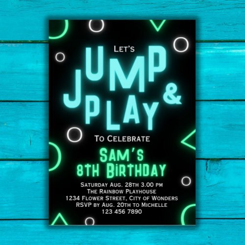 Trampoline Birthday Invitation Neon Jump Party