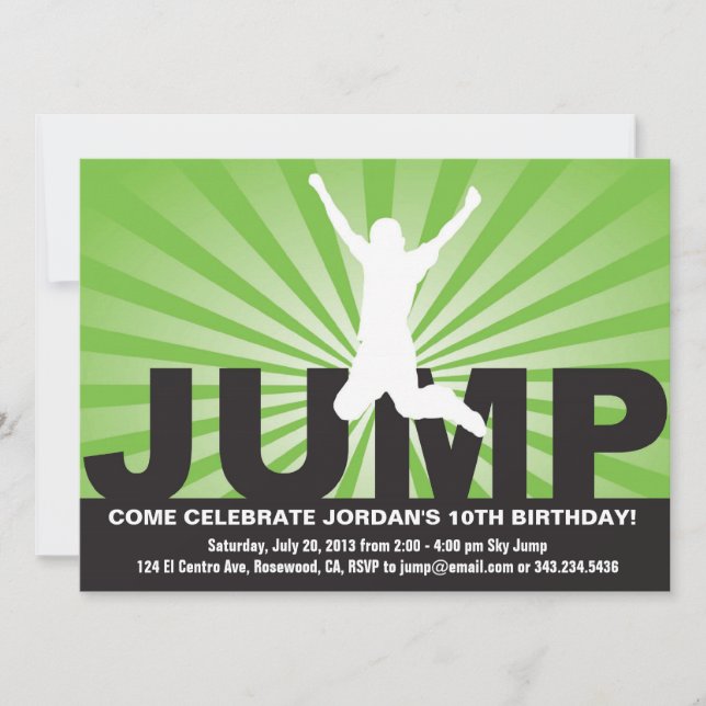 Trampoline Birthday Party Invitation for a Boy (Front)