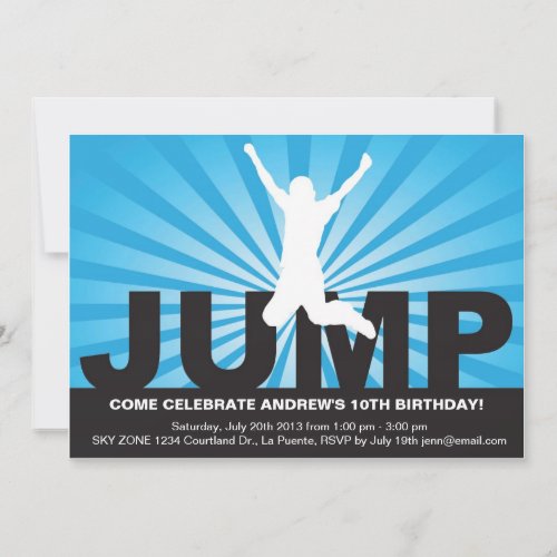 Trampoline Birthday Party Invitation for a Boy