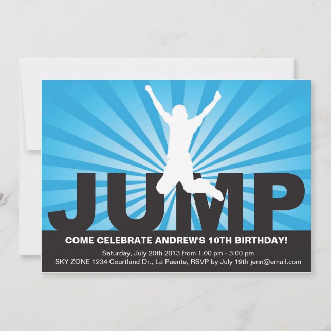 Trampoline Birthday Party Invitation for a Boy (Front)