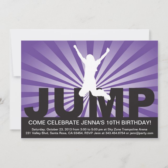 Trampoline Birthday Party Invitation for a Girl (Front)