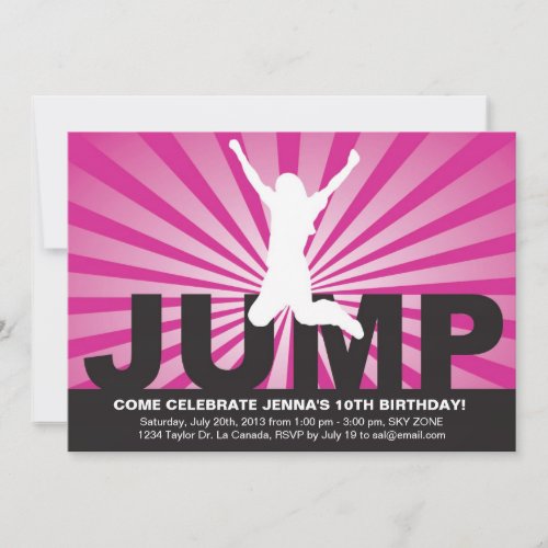 Trampoline Birthday Party Invitation for a Girl