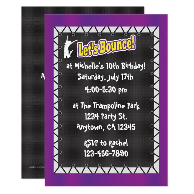 Trampoline Birthday Party Invitation Purple