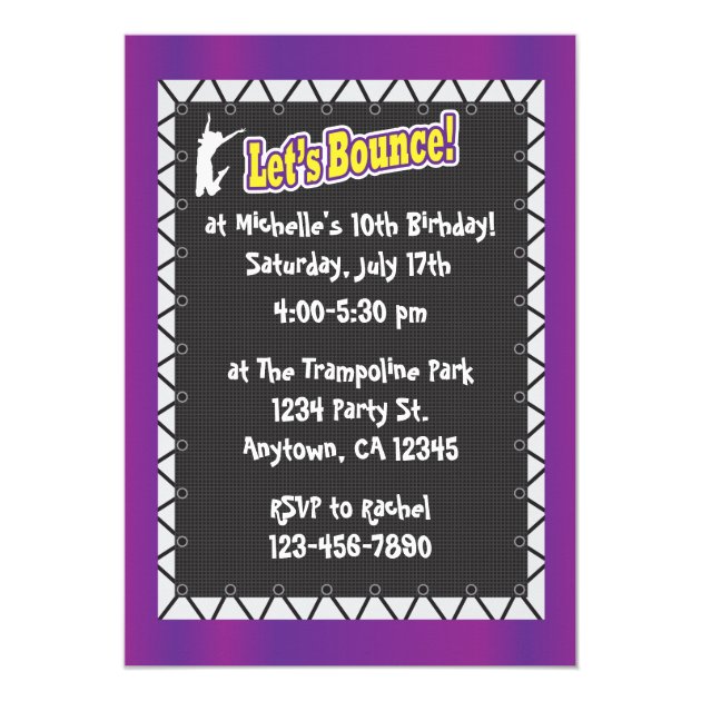 Trampoline Birthday Party Invitation Purple