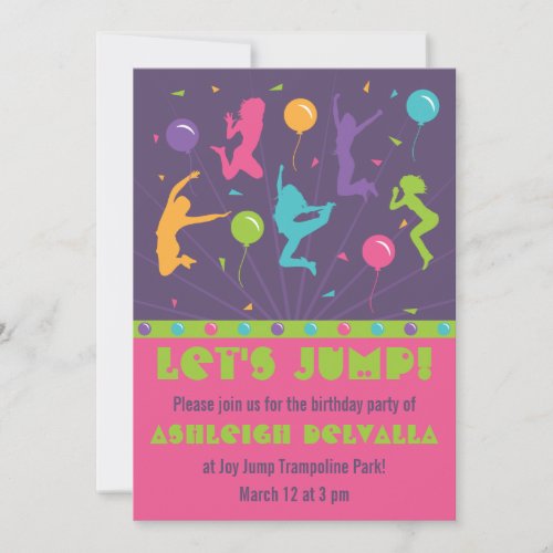 Trampoline Birthday Party Invitations for Girls
