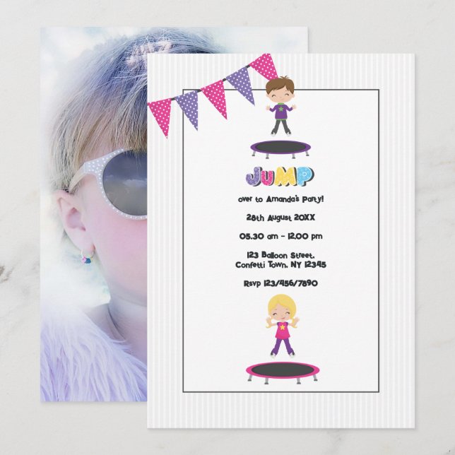 Trampoline Birthday Party Photo Invitation (Front/Back)