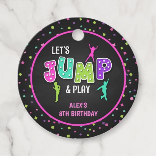 Trampoline Birthday Round Favor Tag _ Girl