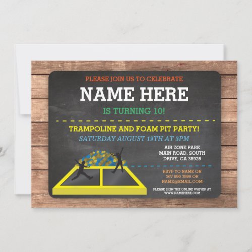 Trampoline Foam Pit Jump Party Birthday Fun Invite