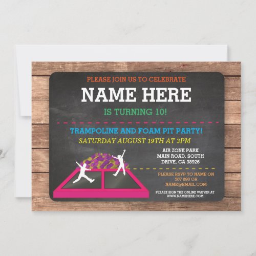 Trampoline Foam Pit Jump Party Birthday Fun Invite