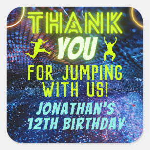 Trampoline Jumping Birthday Party Thank You Favor Square Sticker