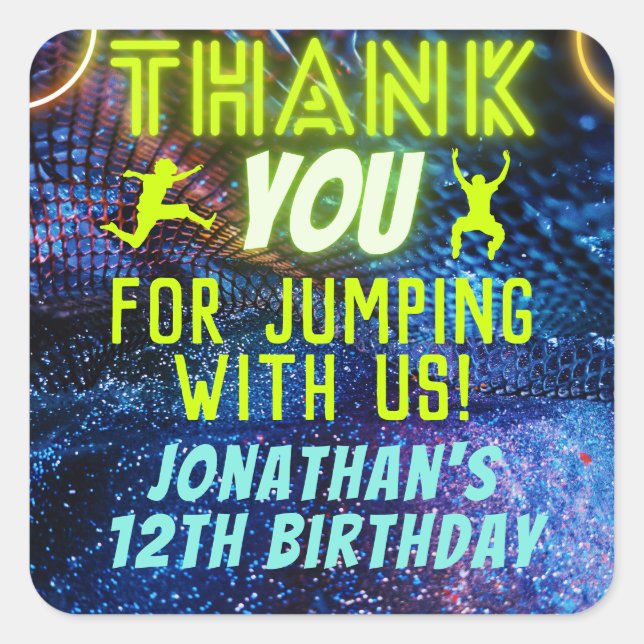 Trampoline Jumping Birthday Party Thank You Favor Square Sticker (Front)