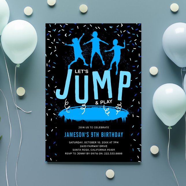 Trampoline Kids Blue Birthday Party Invitation (Creator Uploaded)