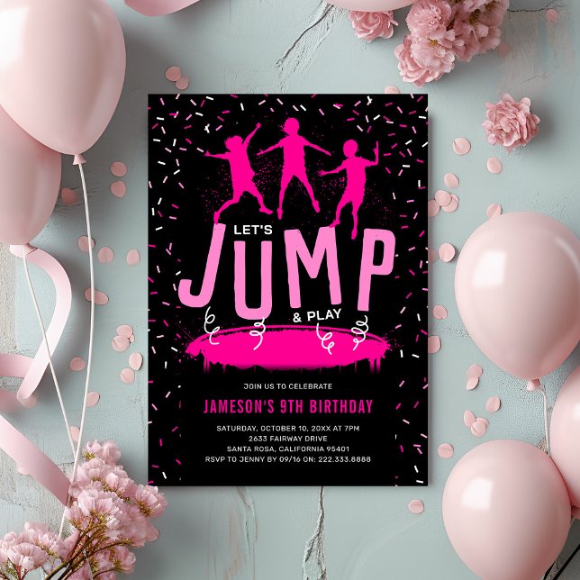 Trampoline Kids Pink Birthday Party Invitation (Creator Uploaded)