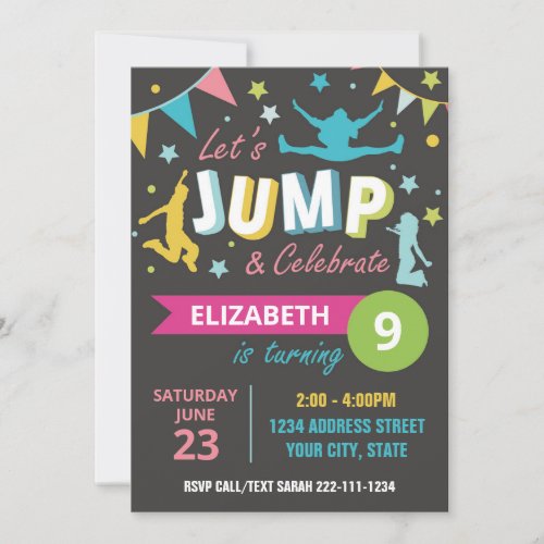 trampoline park birthday invitation