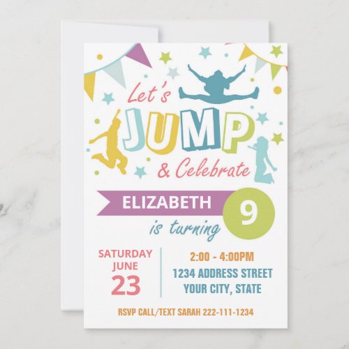 Trampoline park birthday invitation white