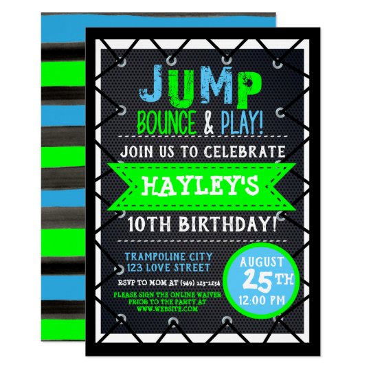 Trampoline Park Bounce Party Neon Colors Summer Invitation Zazzle Com