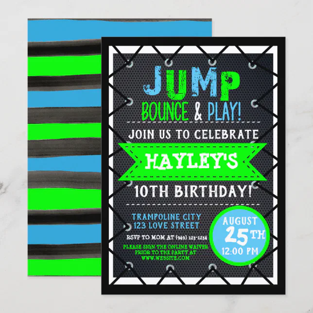 Trampoline Park Bounce Party Neon Colors Summer Invitation | Zazzle