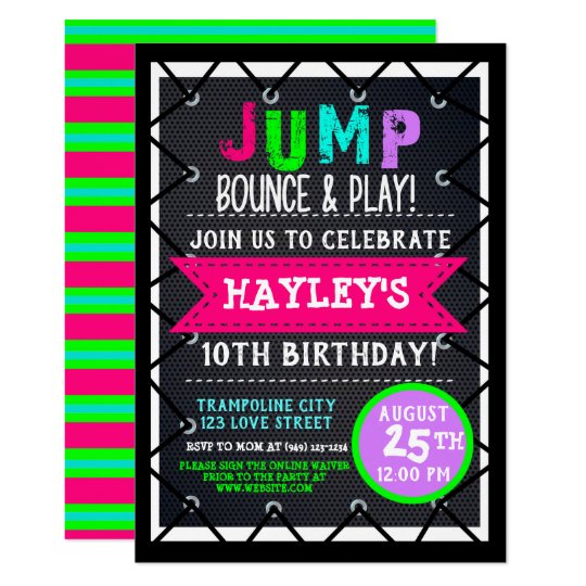Trampoline Park Bounce Party Neon Colors Summer Invitation Zazzle Com