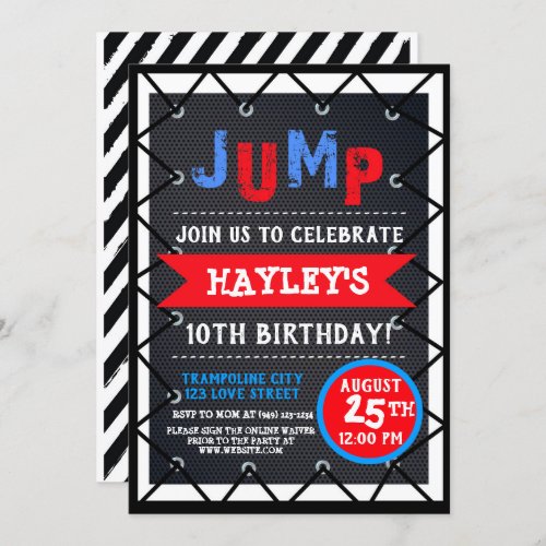 Trampoline Park Bounce Party Red White and Blue Invitation