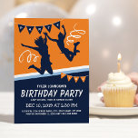 Trampoline Park Boys Kids Birthday Party Invitation<br><div class="desc">Trampoline court park birthday invitations featuring a blue & orange backdrop,  kids jumping and flying through the air and a simple text template.</div>