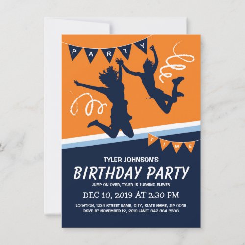 Trampoline Park Boys Kids Birthday Party Invitation