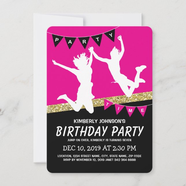 Trampoline Park Girl Pink Kids Birthday Party Invitation (Front)
