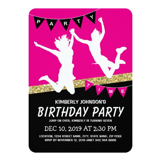 Trampoline Park Girl Pink Kids Birthday Party Invitation Zazzle Com