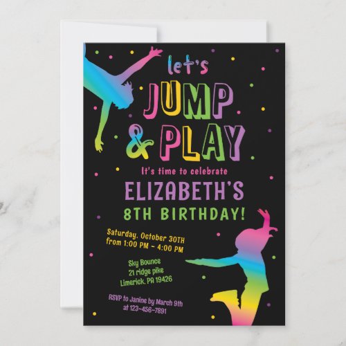 Trampoline Park Girls Birthday Party Invitation