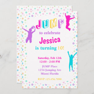 Trampoline Park Jump Bounce Girls Party Invitation
