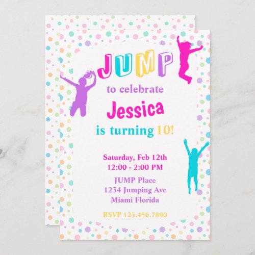 Trampoline Park Jump Bounce Girls Party Invitation