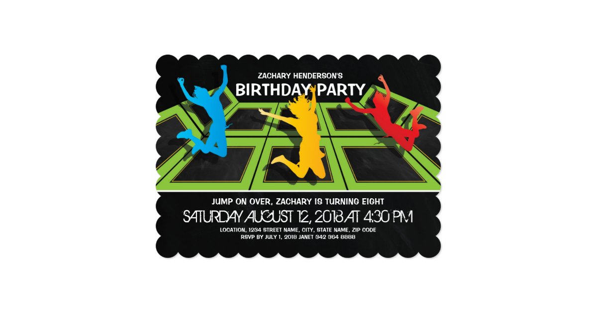 trampoline park kids birthday party invitation zazzle com