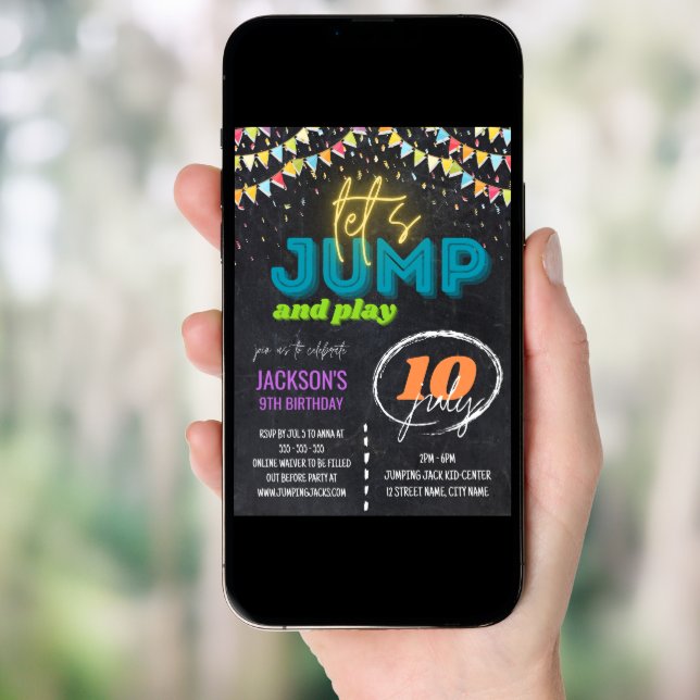 Trampoline Park Kids Birthday Party Invitation (Front Digital)