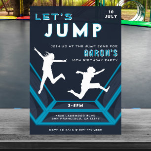Trampoline Park Let's Jump Blue Birthday Party Invitation