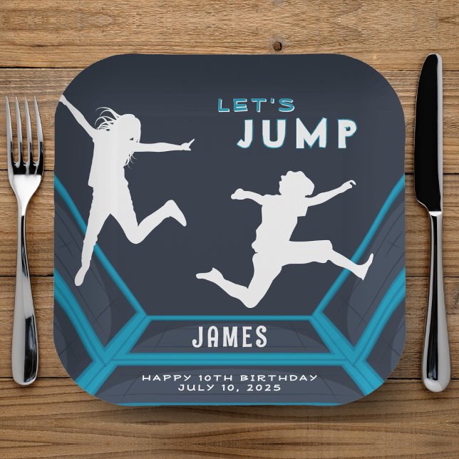 Trampoline Park Let's Jump Blue Birthday Party Paper Plates (Trampoline Park Let's Jump Blue Birthday Party Paper Plates
)