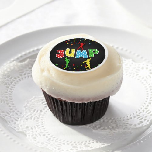 Trampoline Party Edible Cupcake Topper _ Boy Edible Frosting Rounds