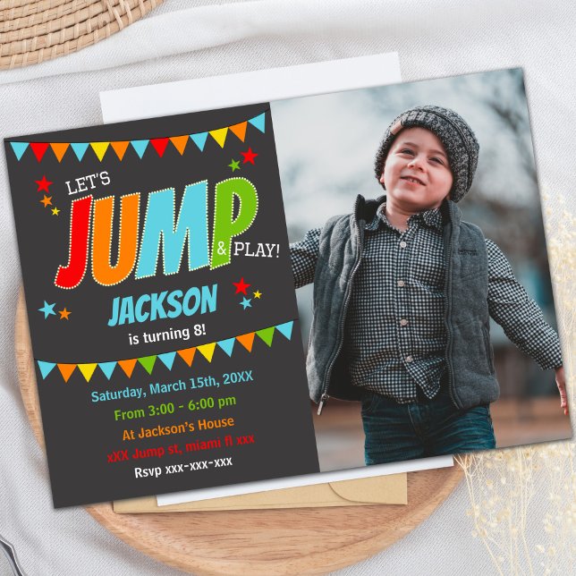 Trampoline Party Theme for Kids Invitation (Jump Birthday Invitations with photo)