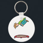 Trampolining Keychain<br><div class="desc">Trampoline design shows a trampolining expert doing a forward roll in mid-air with knees tucked up to chest.  The trampoline is way below and the trampoliner keeps eyes firmly fixed on the eventual bouncing position.</div>