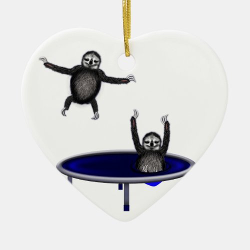 trampolining sloths ceramic ornament