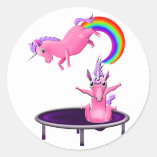 trampolining unicorn classic round sticker