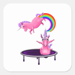 trampolining unicorn square sticker