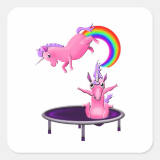 trampolining unicorn square sticker