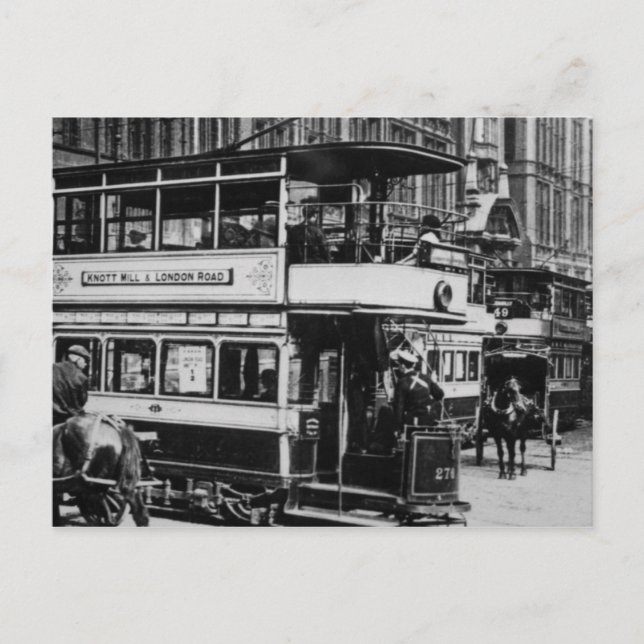 Trams in Manchester, c.1900 Postcard (Front)