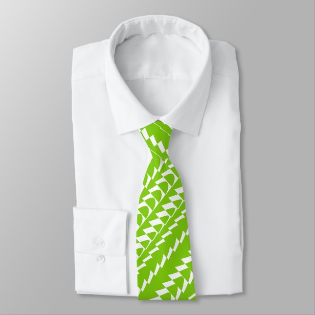 Trance Party - Martian Green and White Neck Tie (Tied)