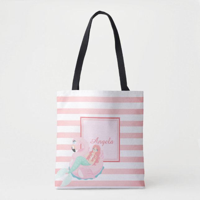 Trandy Striped, Mermaid  -Personalized Tote Bag (Front)