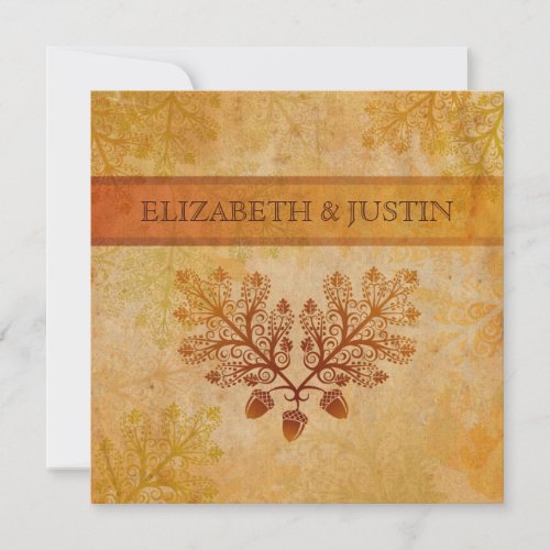 Tranished Lacy Leaves Fall Wedding Invitation