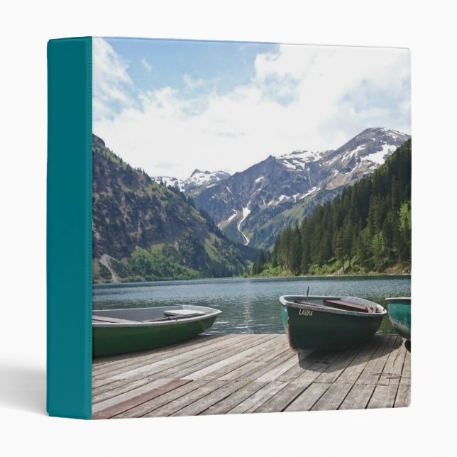 Tranquil Alpine Lake and Boats Photograph 3 Ring Binder (Front/Spine)