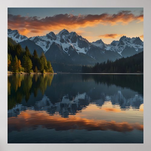 Tranquil Alpine Landscape at Sunrise Poster