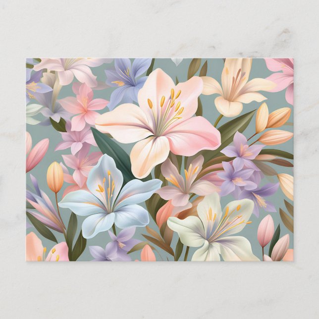 Tranquil Alstroemeria Flowers in Pastel Tones Postcard (Front)
