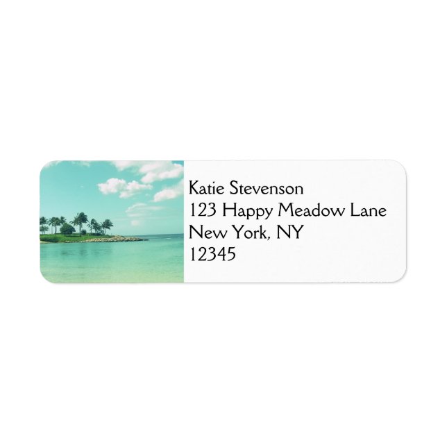 Tranquil and Serene Turquoise Beach in Hawaii Label (Front)