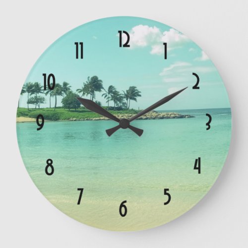 Tranquil and Serene Turquoise Beach in Hawaii Large Clock
